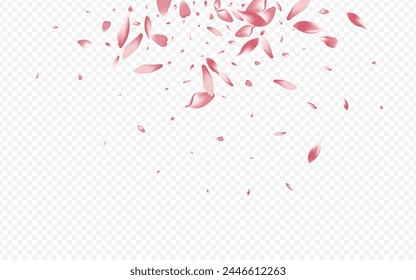 Purple Flower Vector Transparent Background. Leaf Fly Texture. Lotus Flutter Poster. Heart Garden Congratulation. Bright Bloom Flying Illustration.