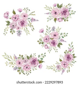 Purple Flower Watercolor flower bouquet collection