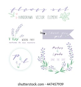 Purple Flower In Wedding Card Invitaion And Tag. 