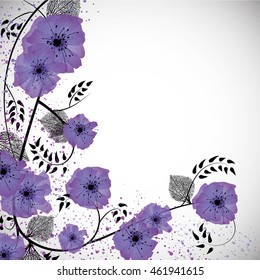 Purple flowers and black leaves vector background