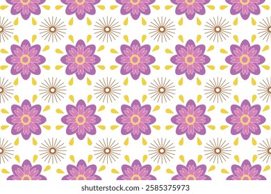 Purple flowers blend with gold lines. Can be used as a pattern on any fabric or as a background as you wish.