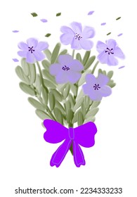 Purple flowers bucket on white background illustrations, vector for template, wall decor, designs, etc