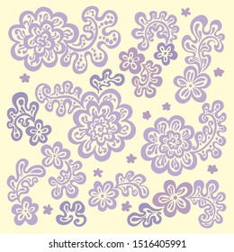 Нand-drawn purple flowers. Decorative elements for your design.