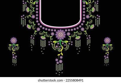 Flores púrpuras línea de patrón étnico, geométrico, fondo, diseño vectorial