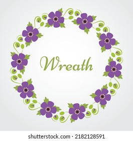 Purple flowers floral wreath. Vector poppy frame in the shape of a circle. Vector illustration.