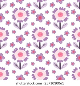 Purple flowers folk art, valentine's day, scandinavian style, perfect for fabric, wrapping paper, textile, baby bedding, wallpaper, pajamas.