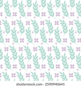 purple flowers and green leaf seamless pattern