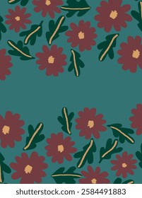 Purple flowers with leaves on green background for branding, fabric print, wallpaper, social media post, doodle, notes, book covers, wall decor.