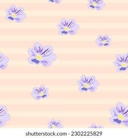 purple flowers on pastel pink and purple stripes seamless summer pattern. It is suitable for tiles, textile, decoration and much more. Pastel surface pattern design. summer pattern design