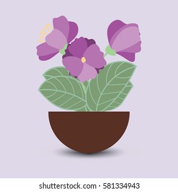 Purple flowers in a pot. Abstract violet.