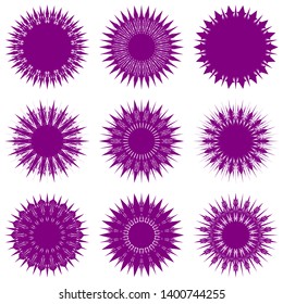 Purple Flowers / Pseudo-Snowflakes on white background. Sharp set of 9 items. 18 (eighteen) angles. - Vector