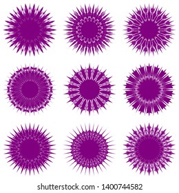 Purple Flowers / Pseudo-Snowflakes on white background. Sharp set of 9 items. 18 (eighteen) angles. - Vector