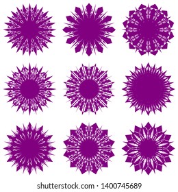 Purple Flowers / Pseudo-Snowflakes on white background. Sharp set of 9 items. 12 (twelve) angles. - Vector