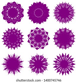 Purple Flowers / Pseudo-Snowflakes on white background. Sharp set of 9 items. 11 (eleven) angles. - Vector