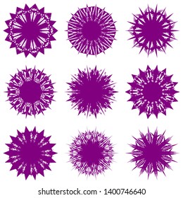 Purple Flowers / Pseudo-Snowflakes on white background. Sharp set of 9 items. 9 (nine) angles. - Vector