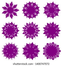 Purple Flowers / Pseudo-Snowflakes on white background. Sharp set of 9 items. 9 (nine) angles. - Vector