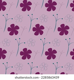 Purple flowers with a seamless pattern on purple background. Repeating purple floral vector illustration
