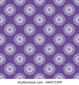 Purple flowers seamless pattern on purple background. Fashion design. Modern spring, summer stylish abstract. Template for prints, textile, wrapping and decoration, wallpaper. Vector illustration.