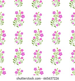 Purple flowers seamless pattern on white background