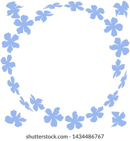 Purple flowers in the shape of a circle on a white background, hand drawn design with copy space for your text. Vector pattern for decorating a card or laptop.
