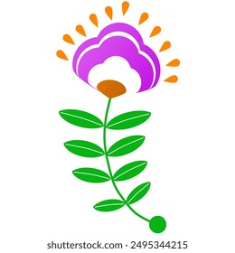 purple flowers style Mexican folk art ,green leaf,white,orange water drop shape,floral greeting card on invitation pattern