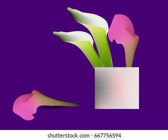 Purple flowers in the vase and put on the floor.