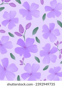 Purple flowers watercolor patterns on purple background for web banner, business presentation, branding package, fabric print, wallpaper, social media post, doodle, notes, book covers, wall decor.