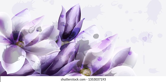 Purple flowers watercolor Vector. Beautiful wedding invitation, ceremony, save the date, greetings