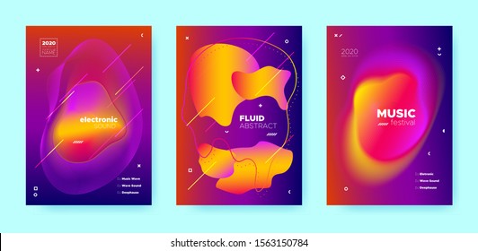 Purple Fluid Abstract. Gradient Music Design. Pink Vector Dj Flyer. Red Sound Banner. Electronic Party. Fluid Background. Gradient Music Poster. Colorful Vector Brochure. Blue Dance Banner.
