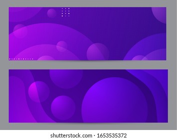 Purple fluid banner design. Liquid gradient shapes composition. Futuristic design posters. Fluid background design abstract bubble shapes for print or web on purple background