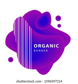 Purple fluid blobs for card background. Dynamical forms, flowing liquid shapes, wavy line. Gradient color. Template for logo, flyer or presentation. Vector illustration