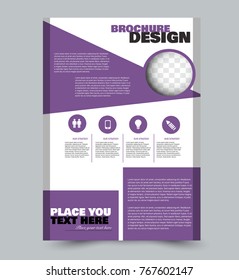 Purple flyer design. Abstract brochure or annual report template. Vector illustration. 