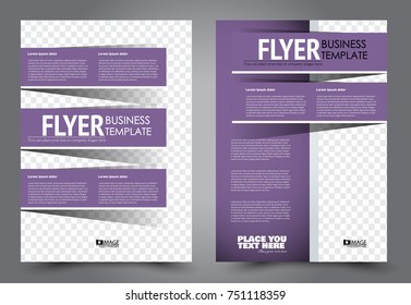 Purple flyer template design. Brochure abstract background for business, education, presentation, advertisement. Corporate identity style concept. Editable vector illustration.