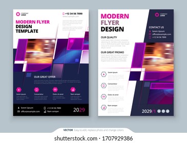 Purple Flyer Template Layout Design. Corporate business flyer mockup. Creative modern bright concept with purple square shapes