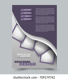 Purple flyer vector design template set. Business brochure. Annual report or magazine cover. 