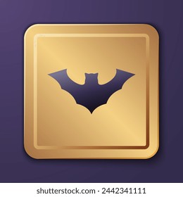 Purple Flying bat icon isolated on purple background. Gold square button. Vector