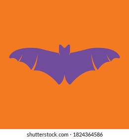 Purple flying bat vector on orange background