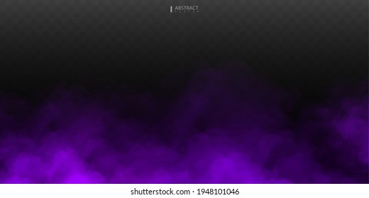 Purple Fog or smoke isolated transparent special effect. Purple vector cloudiness, mist or smog background. Vector illustration 