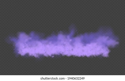 Purple fog or smoke.Purple dust with particles. Violet smoke or dust isolated on transparent background. Abstract mystical gas. Vector illustration.