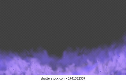 Purple fog or smoke.Purple dust with particles. Violet smoke or dust isolated on transparent background. Abstract mystical gas. Vector illustration.