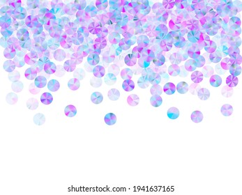 Composición vectorial de escatter de aluminio morado. Típica brillante metálica elementos de la vista superior del brillo de vacaciones. Confeti de Año Nuevo sustituto brillante fondo.