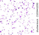Purple foil hearts confetti on white background. Wedding, birthday, Valentine's Day. Vector holiday illustration.