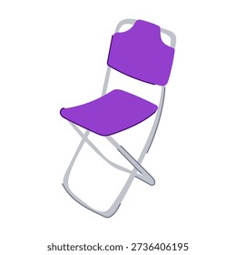 Purple folding chair featuring a lightweight metal frame with a durable fabric seat and backrest, designed for portability, easy storage, and comfortable temporary seating in various settings