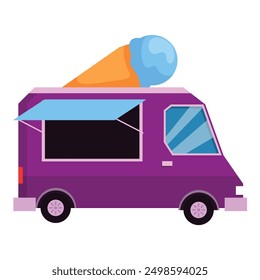 Purple food truck is parked with the awning open, ready to serve ice cream cones
