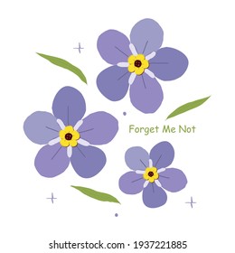 Purple Forget Me Not flowers vector illustration with name.