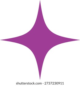 Purple Four Pointed Star Shape with Sharp Points on a White Background