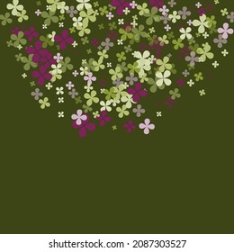 Purple Fourtune Holidays Vibrant Vivid Wallpaper. Dark Bright Spring Floral Saint Patrick Confetti. Clovers Green Lucky Nature Greenery Background. Simple Pastel Flowers Summer Illustration.