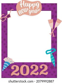 Purple frame for 2022 new year celebration selfie. Photoboot concept