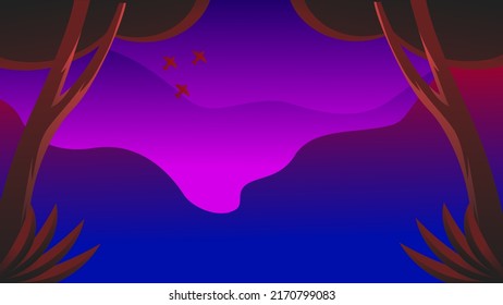 Purple frame abstract background gradient jungle tree and sky vector letter space shape modern landscape line