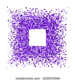 Purple frame isolated on white background. Magenta explosion of  confetti.  Mauve flat design element. Vector illustration,eps 10.